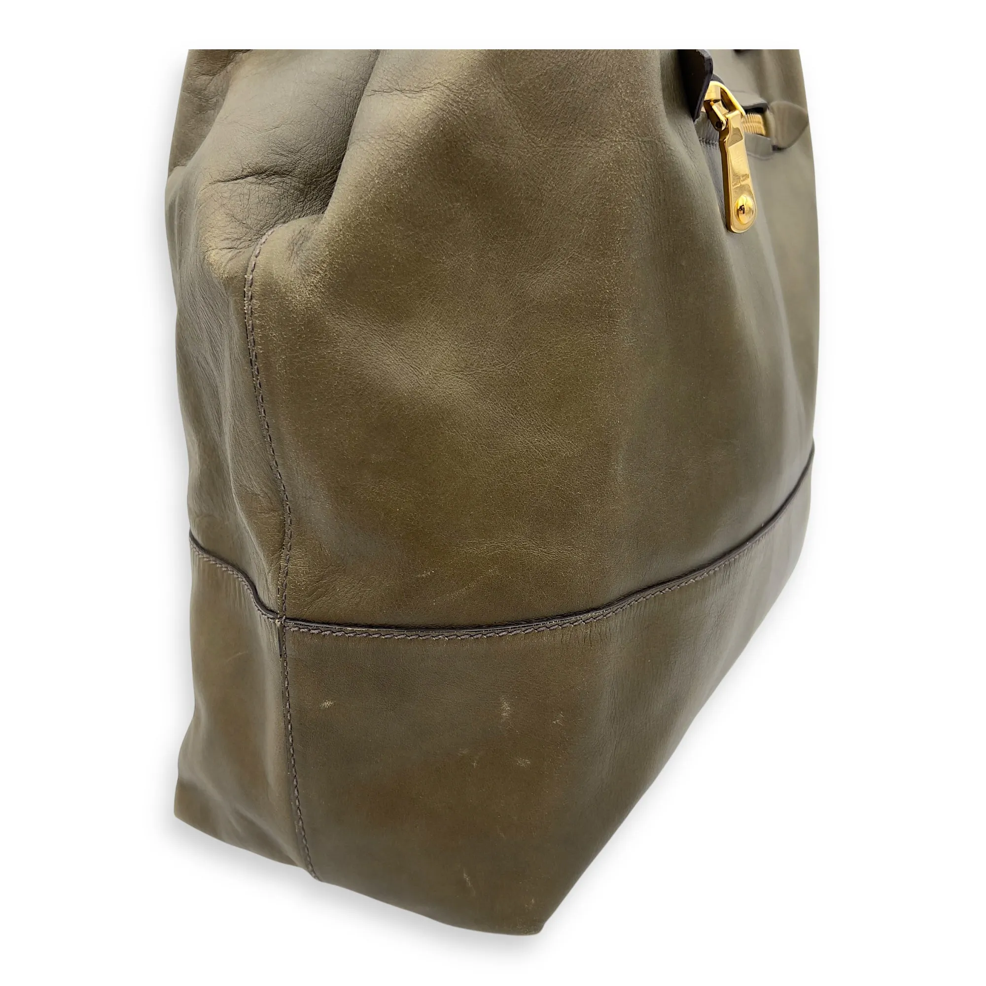 Logo Tote Bag Grey in Calfskin, Gold hardware