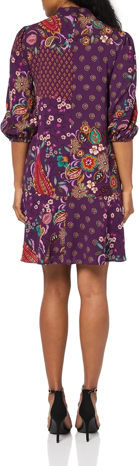 London Times Women's Tie Neck Bishop Sleeve Flounce Hem Perfect Fall Dress Versatile Chic Office