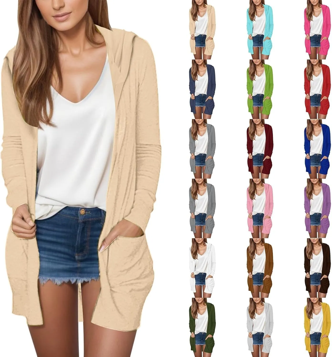 Long Cardigans for Women Trendy 2024 Summer Lightweight Casual Comfy Open Front Hooded Cardigan Sweater with Pocket