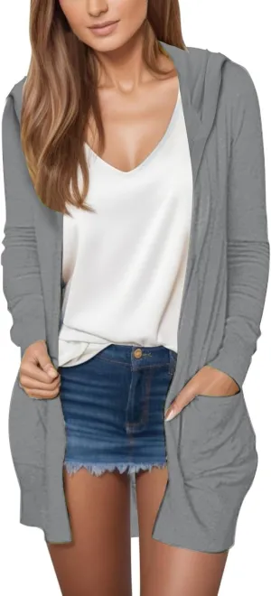Long Cardigans for Women Trendy 2024 Summer Lightweight Casual Comfy Open Front Hooded Cardigan Sweater with Pocket