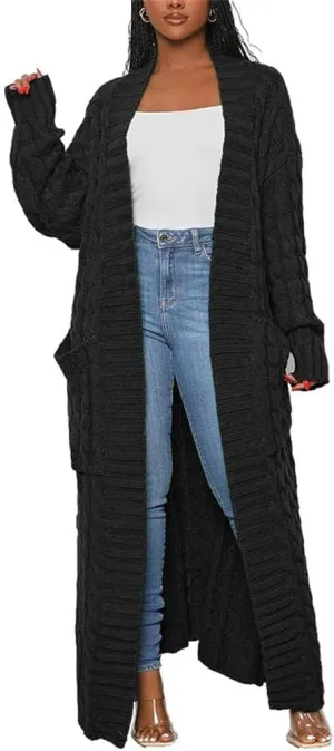 Long Sweaters for Women Cardigan Open Front Long Sleeve Plus Size Chunky Cable Knit Duster Cardigans with Pockets Winter Coat
