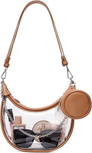 LONG VACATION Clear Bag for Stadium Events, Clear Purses for Women Stadium Crossbody, PVC Clear Concert Bag with Coin Purse