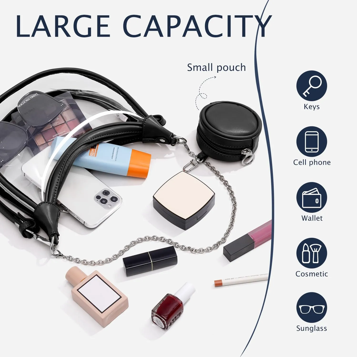 LONG VACATION Clear Bag for Stadium Events, Clear Purses for Women Stadium Crossbody, PVC Clear Concert Bag with Coin Purse