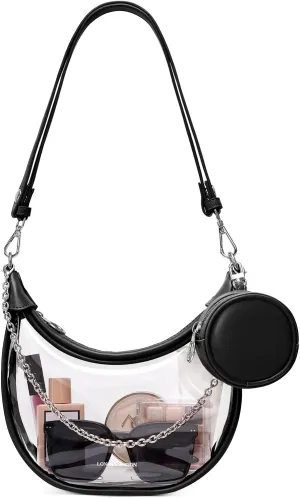 LONG VACATION Clear Bag for Stadium Events, Clear Purses for Women Stadium Crossbody, PVC Clear Concert Bag with Coin Purse