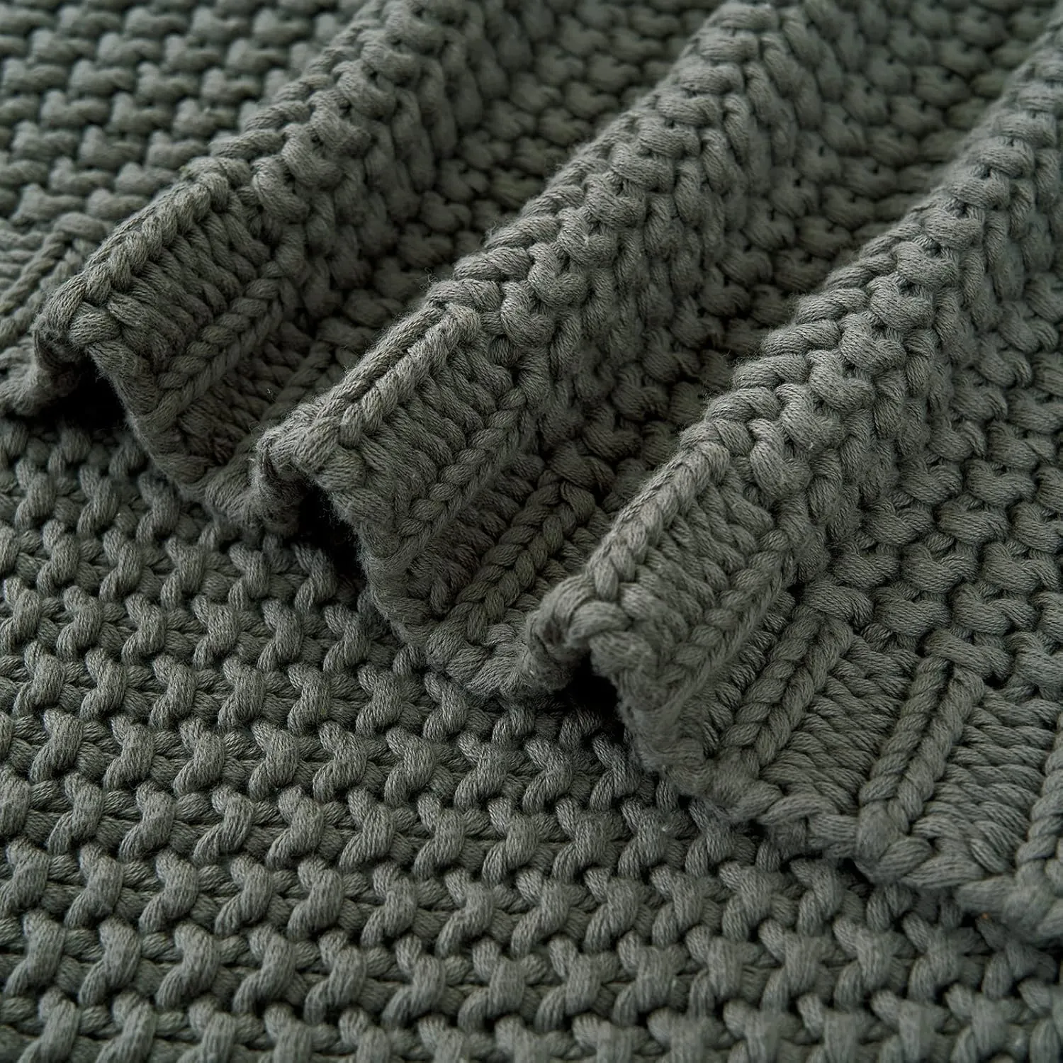 Longhui bedding Chunky Cable Knit Throw Blanket Lightweight Grey 100% Organic Cotton Blanket for Sofa Couch Bed Baby Nursery, Rustic Shabby Chic Modern Farmhouse, Gray 60” x 80” Give Laundering Bag