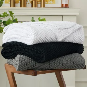 Longhui bedding Chunky Cable Knit Throw Blanket Lightweight White 100% Organic Cotton Blanket for Sofa Couch Bed Baby Nursery, Rustic Shabby Chic Modern Farmhouse, 60” x 80” Give Laundering Bag