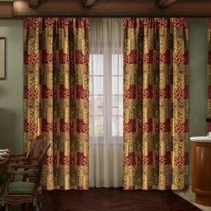 Loom and Mill Luxury Damask Curtains for Living Room, Golden Thick Chenille Jacquard Window Treatment with Tiebacks for Bedroom Party Banquet Decorations (2 Panels, 52 x 84 Inch, Red&Gold)