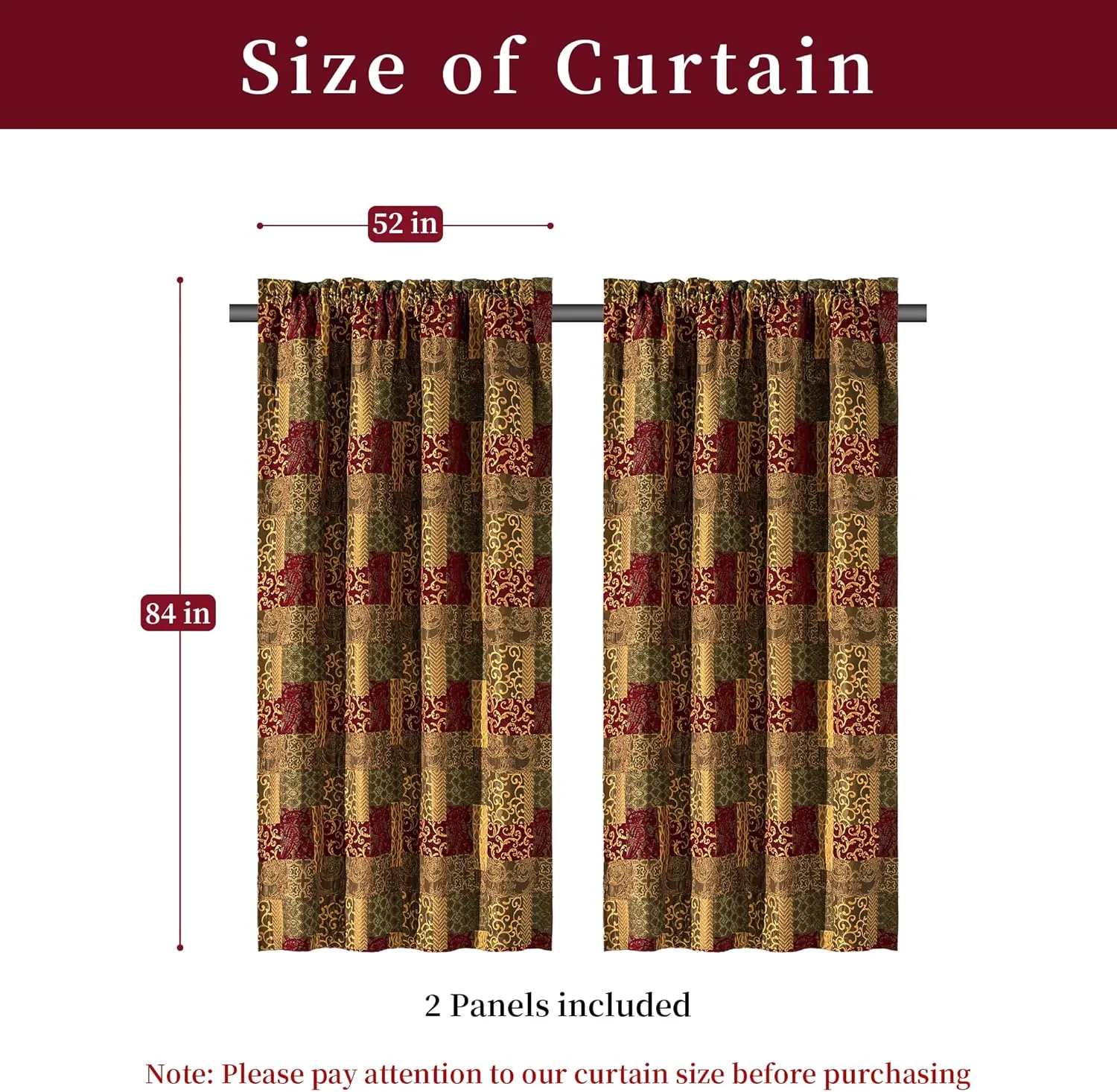 Loom and Mill Luxury Damask Curtains for Living Room, Golden Thick Chenille Jacquard Window Treatment with Tiebacks for Bedroom Party Banquet Decorations (2 Panels, 52 x 84 Inch, Red&Gold)