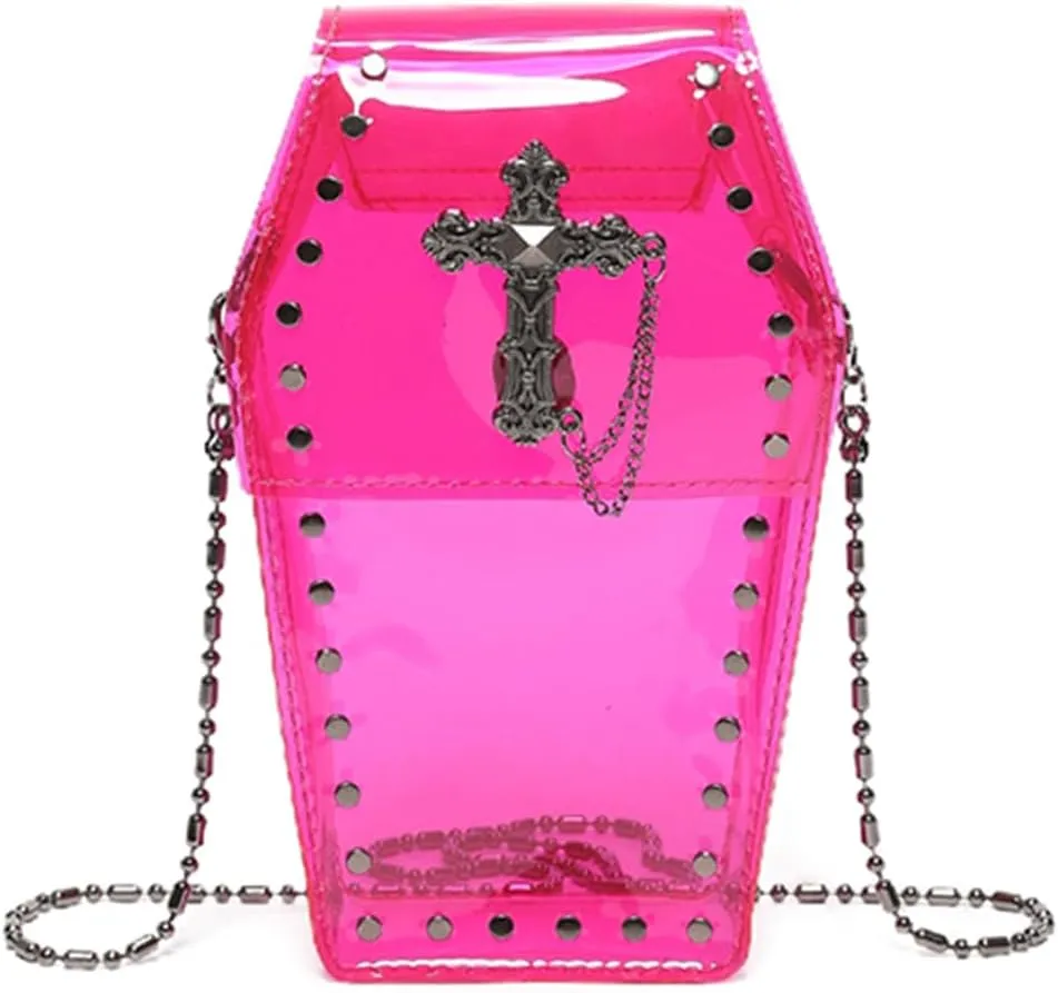 LovehomilyGothic Crossbody Bag for Women, Coffin Shaped Bag PVC Clear Jelly Satchel Bag Cross Coffin Sling Bag Stadium Approv