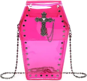 LovehomilyGothic Crossbody Bag for Women, Coffin Shaped Bag PVC Clear Jelly Satchel Bag Cross Coffin Sling Bag Stadium Approv