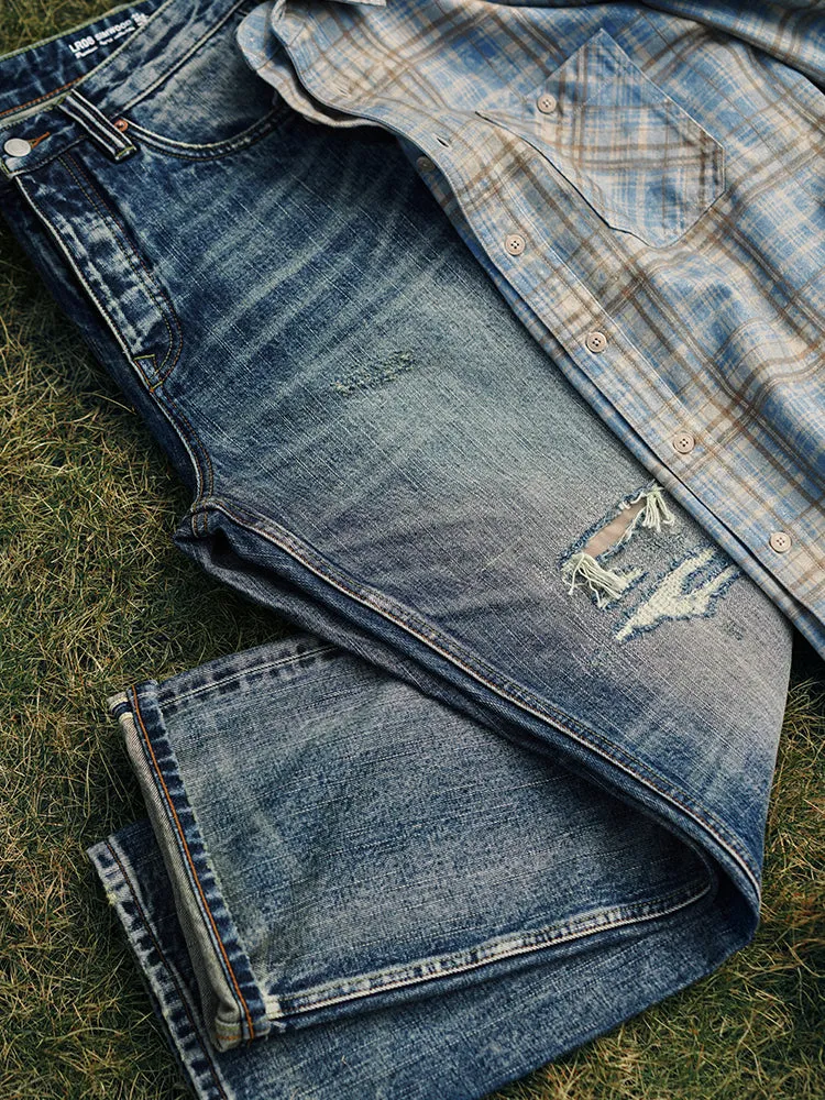 [LR08] 14.3oz Patchwork Selvedge Denim Jeans