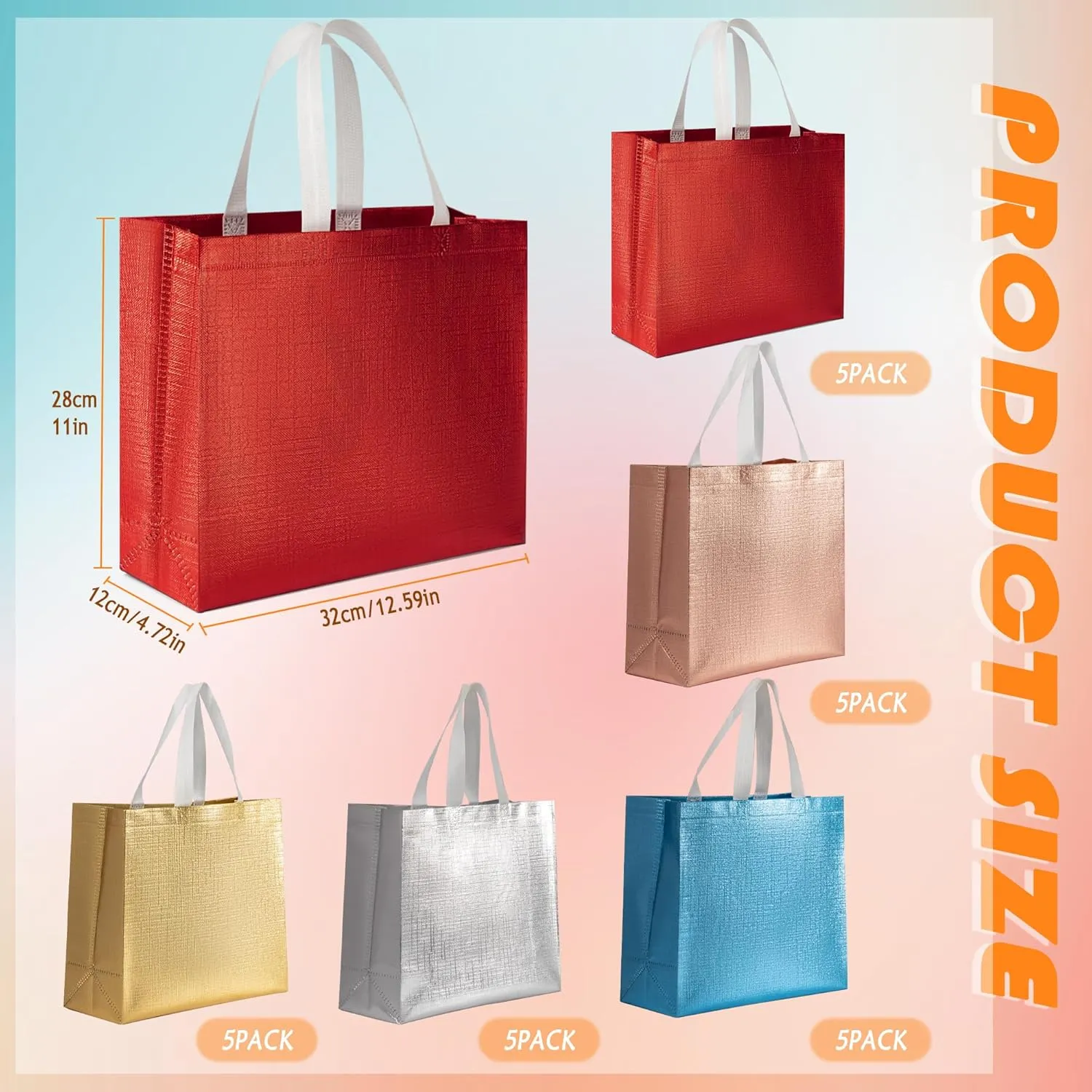 LUCKIPLUS 25 Pcs Large Gift Bags for Present Birthday Party Wedding Reusable Gift Baggies Gold Rose Gold Blue Silver Red Cloth Non-woven Fabric Gift Bags Bulk for Christmas Gifts Wrapping Big Size