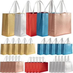 LUCKIPLUS 25 Pcs Large Gift Bags for Present Birthday Party Wedding Reusable Gift Baggies Gold Rose Gold Blue Silver Red Cloth Non-woven Fabric Gift Bags Bulk for Christmas Gifts Wrapping Big Size