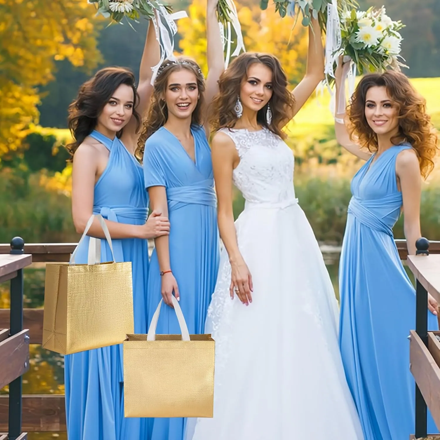 LUCKIPLUS 25 Pcs Large Gift Bags for Present Birthday Party Wedding Reusable Gift Baggies Gold Rose Gold Blue Silver Red Cloth Non-woven Fabric Gift Bags Bulk for Christmas Gifts Wrapping Big Size
