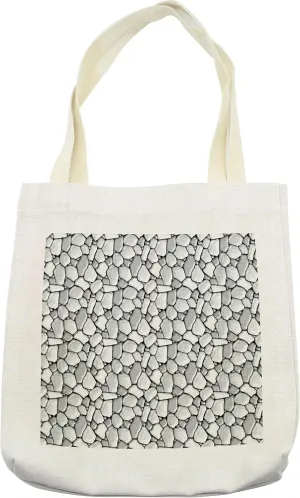 Lunarable Grey and Black Tote Bag, Rubble Masonry Themed Graphic Pattern Little Pebble Stones Pavement, Cloth Linen Reusable Bag for Shopping Books Beach and More, 16.5" X 14", Cream