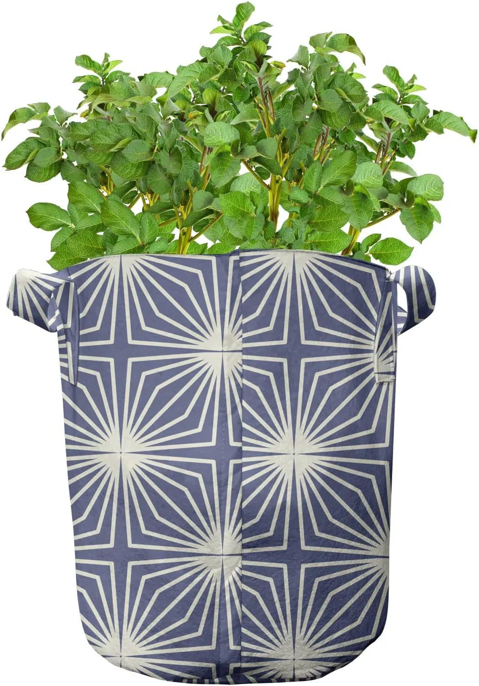 Lunarable Japanese Grow Bags 5-Pack, Modern Art Pattern, Heavyduty Fabric Pots with Handles for Plants, White Blue