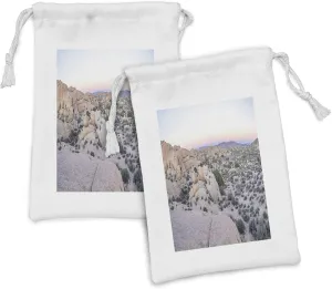 Lunarable Joshua Tree Fabric Pouch Set of 2, Desert Flora Blooom Warm Climate Botany California National Park Photo, Small Drawstring Bag for Toiletries Masks and Favors, 9" x 6", Eggshell Multicolor