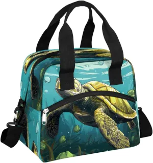 Lunch Bag Women Sea Turtle Insulated Lunch Bag Men Lunch Box Waterproof Thermal Cooler Tote Bags with Shoulder Strap Underwater Animal Lunch Tote Bag for Work, Picnic, Travel for Adult