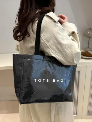Lushandy PVC Shoulder Bag Kraft Paper Tote Bag for Women Letter Print Tote Handbag Clear PVC Viral Bag For Shopping Travel