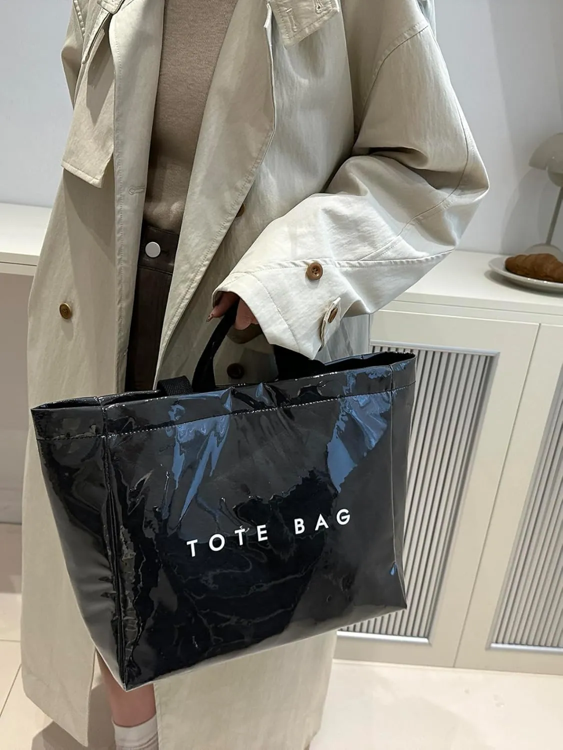 Lushandy PVC Shoulder Bag Kraft Paper Tote Bag for Women Letter Print Tote Handbag Clear PVC Viral Bag For Shopping Travel