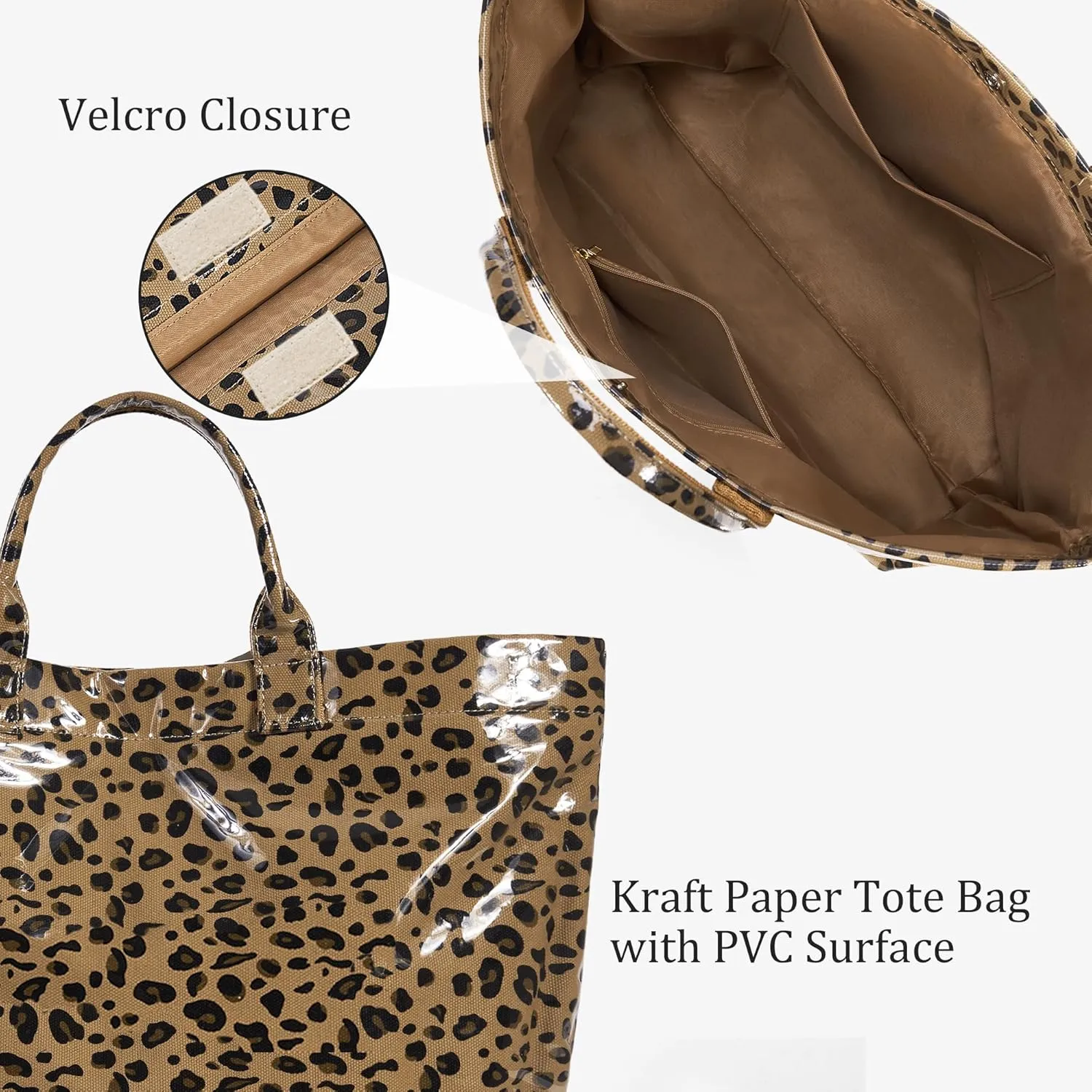 Lushandy PVC Tote Bag for Women - Canvas Leopard Cheetah Print Letter Handbag - Clear PVC Carry All Bag