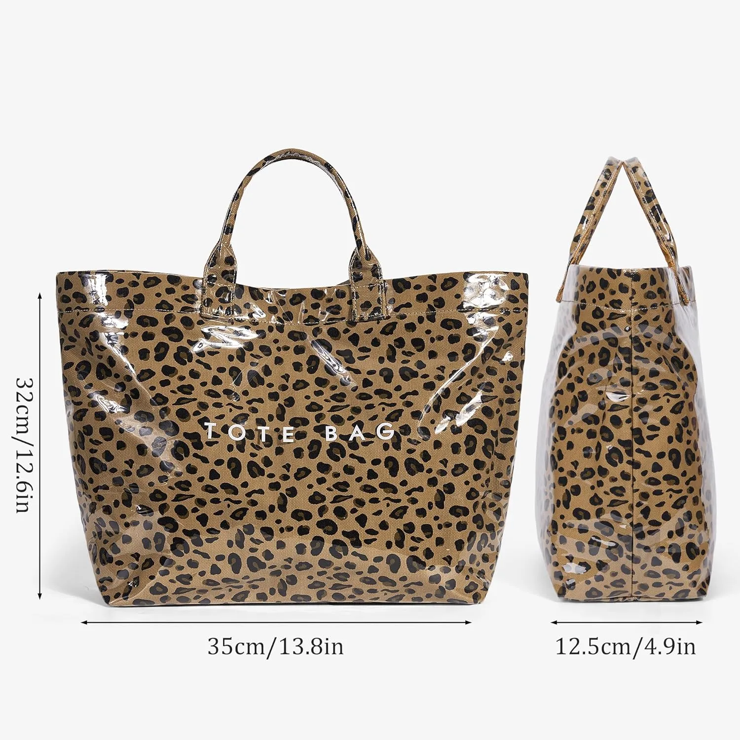 Lushandy PVC Tote Bag for Women - Canvas Leopard Cheetah Print Letter Handbag - Clear PVC Carry All Bag