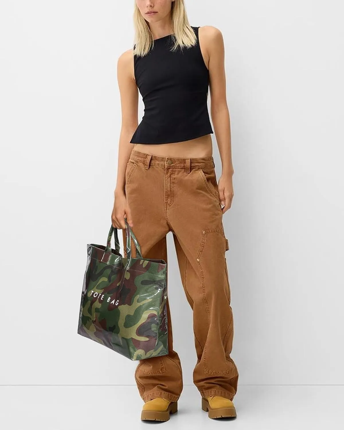 Lushandy PVC Tote Bag for Women - Canvas Leopard Cheetah Print Letter Handbag - Clear PVC Carry All Bag