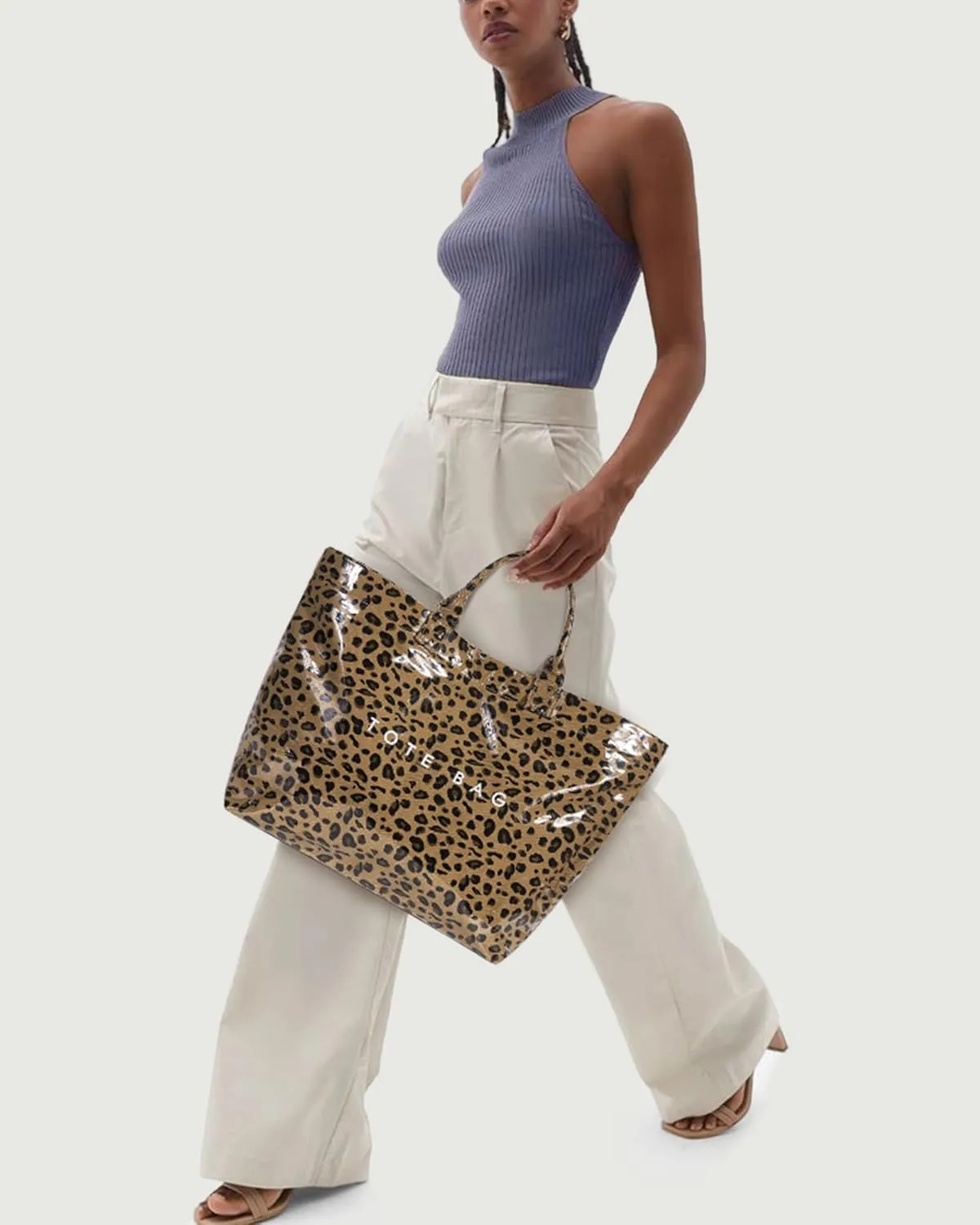 Lushandy PVC Tote Bag for Women - Canvas Leopard Cheetah Print Letter Handbag - Clear PVC Carry All Bag