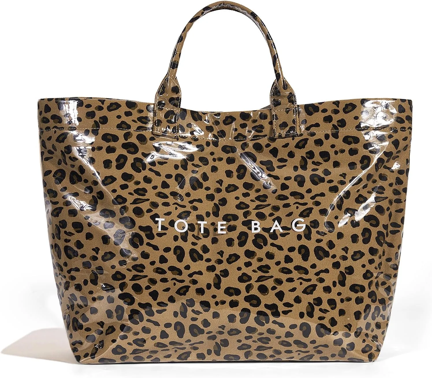 Lushandy PVC Tote Bag for Women - Canvas Leopard Cheetah Print Letter Handbag - Clear PVC Carry All Bag