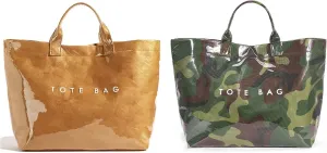 Lushandy PVC Tote Bag Women's Letters Print Large Kraft Paper Carry All Bag Top Handle Clear Hobo Handbag
