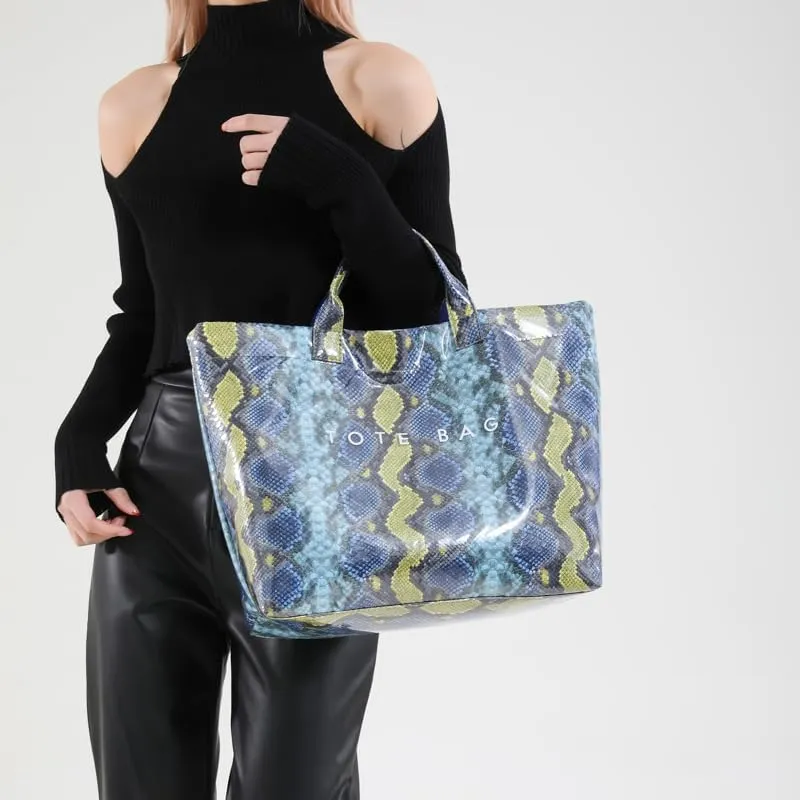 Lushandy Tote Bag for Women Large Letters Print Tote Bag Animal Pattern Plastic Tote Bag Trendy Pvc Tote Bag Y2K Hobo Handbag