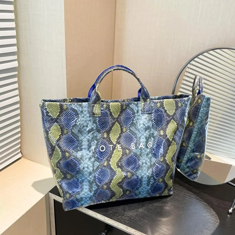 Lushandy Tote Bag for Women Large Letters Print Tote Bag Animal Pattern Plastic Tote Bag Trendy Pvc Tote Bag Y2K Hobo Handbag