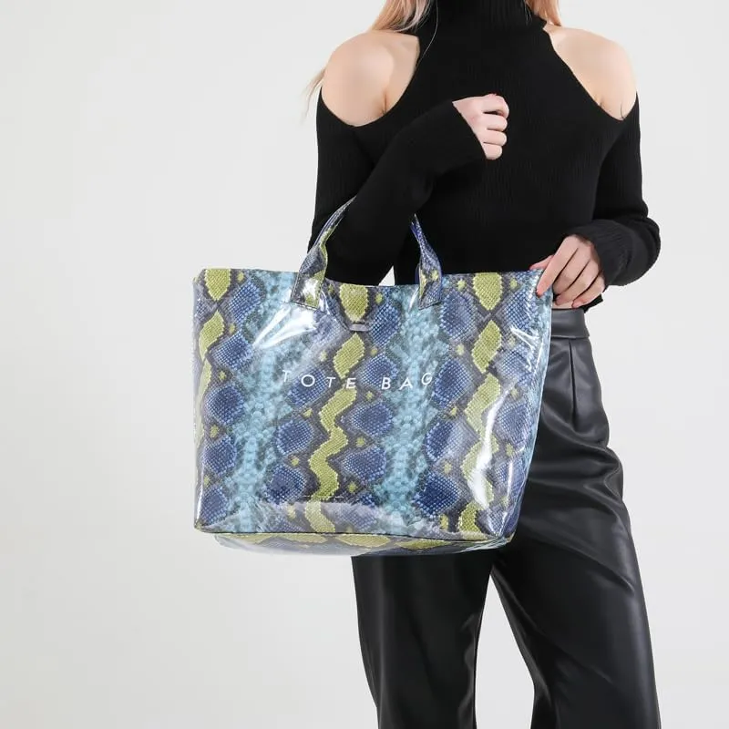 Lushandy Tote Bag for Women Large Letters Print Tote Bag Animal Pattern Plastic Tote Bag Trendy Pvc Tote Bag Y2K Hobo Handbag