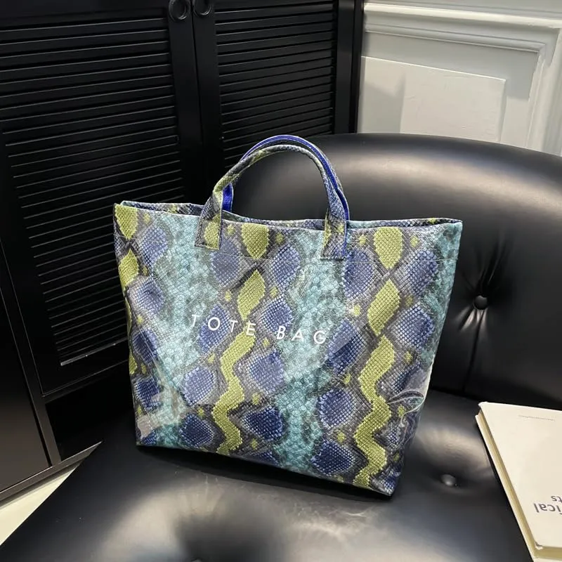 Lushandy Tote Bag for Women Large Letters Print Tote Bag Animal Pattern Plastic Tote Bag Trendy Pvc Tote Bag Y2K Hobo Handbag