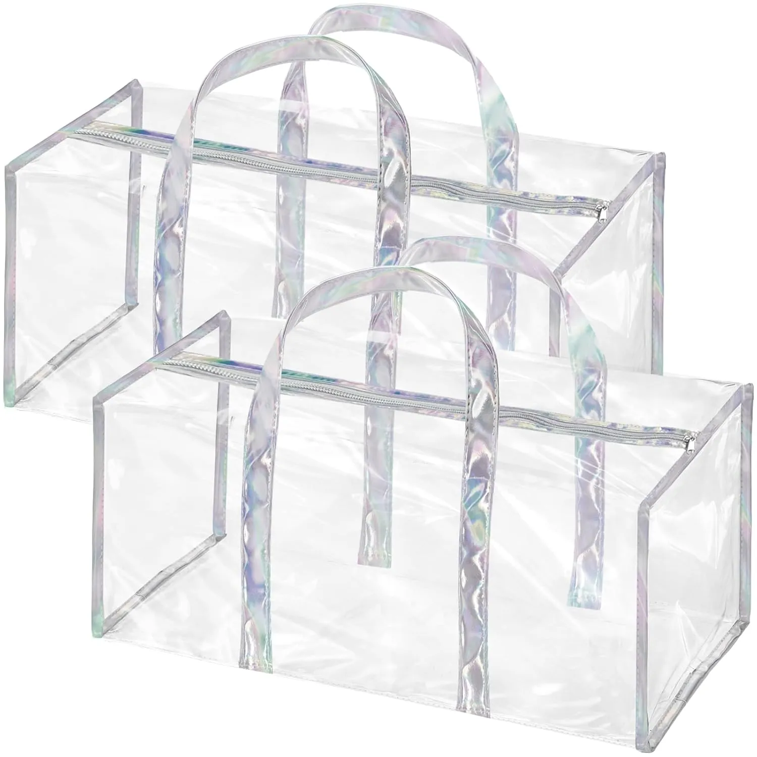 Lyellfe 2 Pack Clear Duffle Bag for Women, Heavy Duty Sports Tote Gym Bags, Large PVC Tote with Zipper, Plastic Makeup Toiletry for Gym, Travel, Beach and Picnic