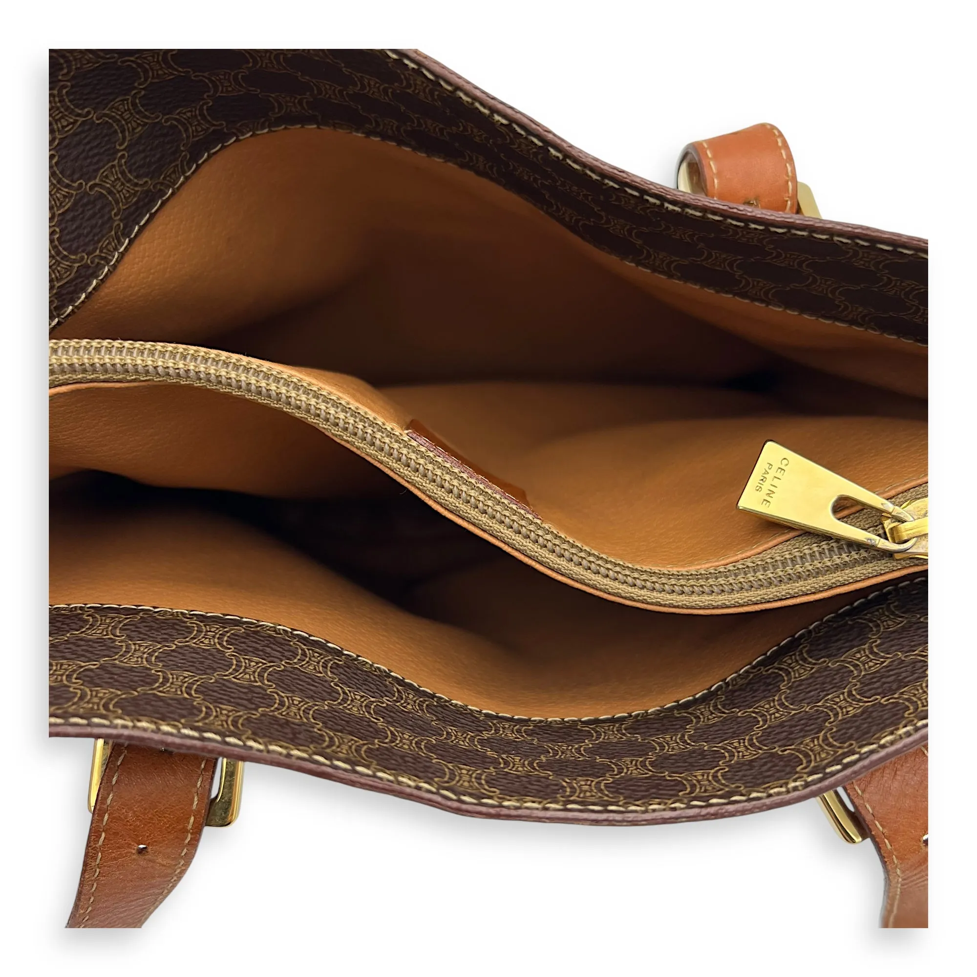 Macadam Tote Bag Brown in Coated Canvas, Gold hardware
