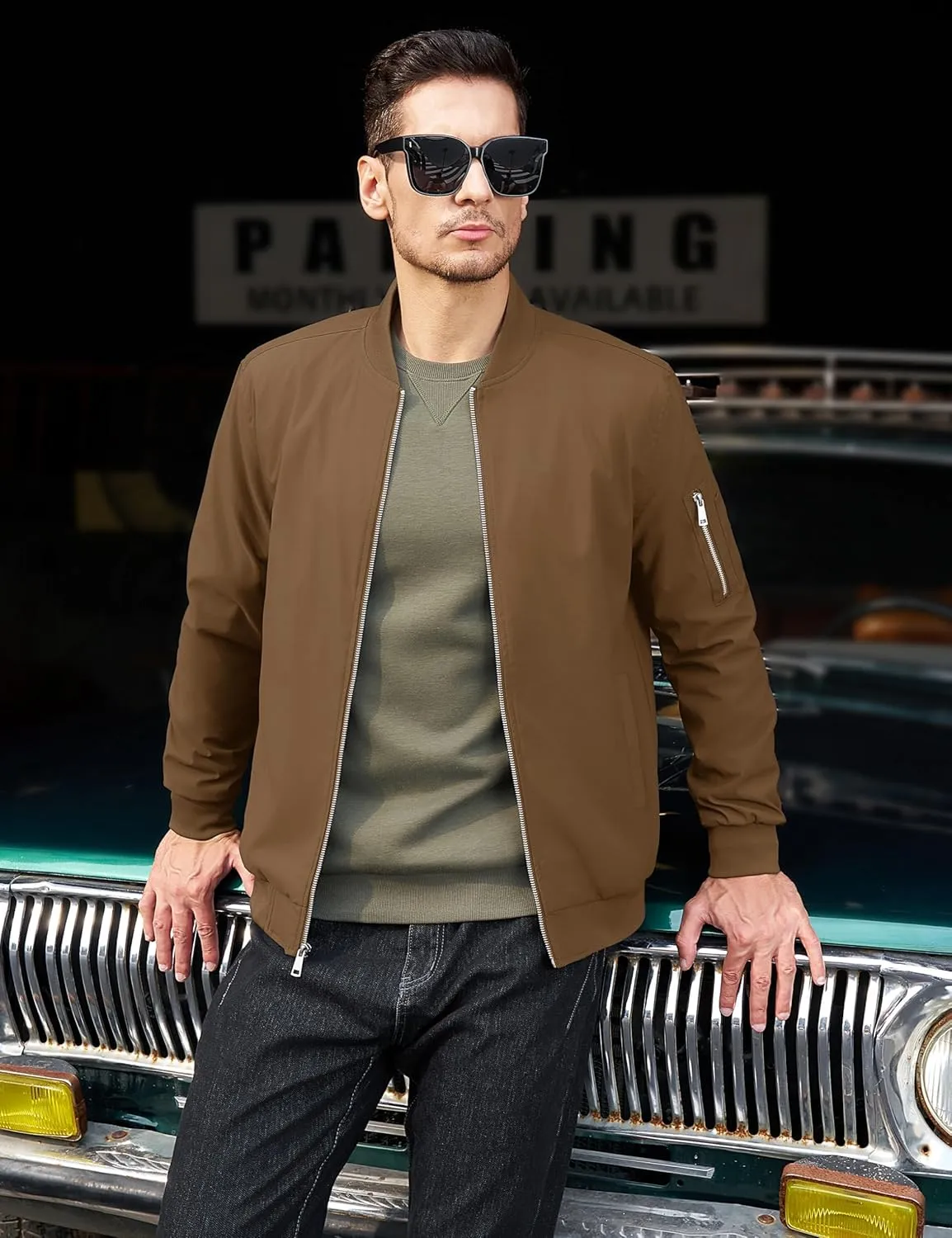 MAGCOMSEN Men's Bomber Jacket Lightweight Casual Windbreaker Spring Fall Zip Up Coat with 5 Pocket