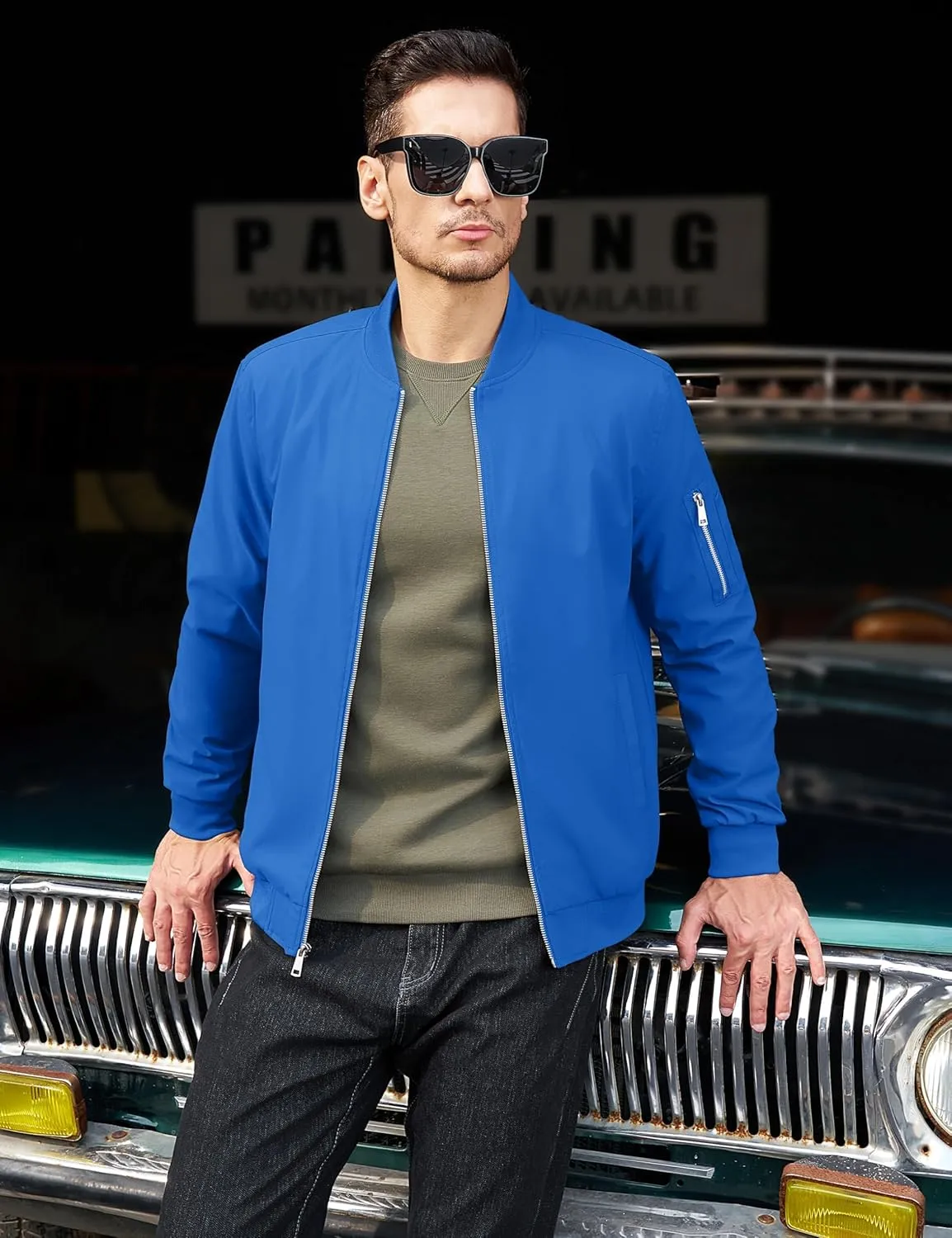 MAGCOMSEN Men's Bomber Jacket Lightweight Casual Windbreaker Spring Fall Zip Up Coat with 5 Pocket