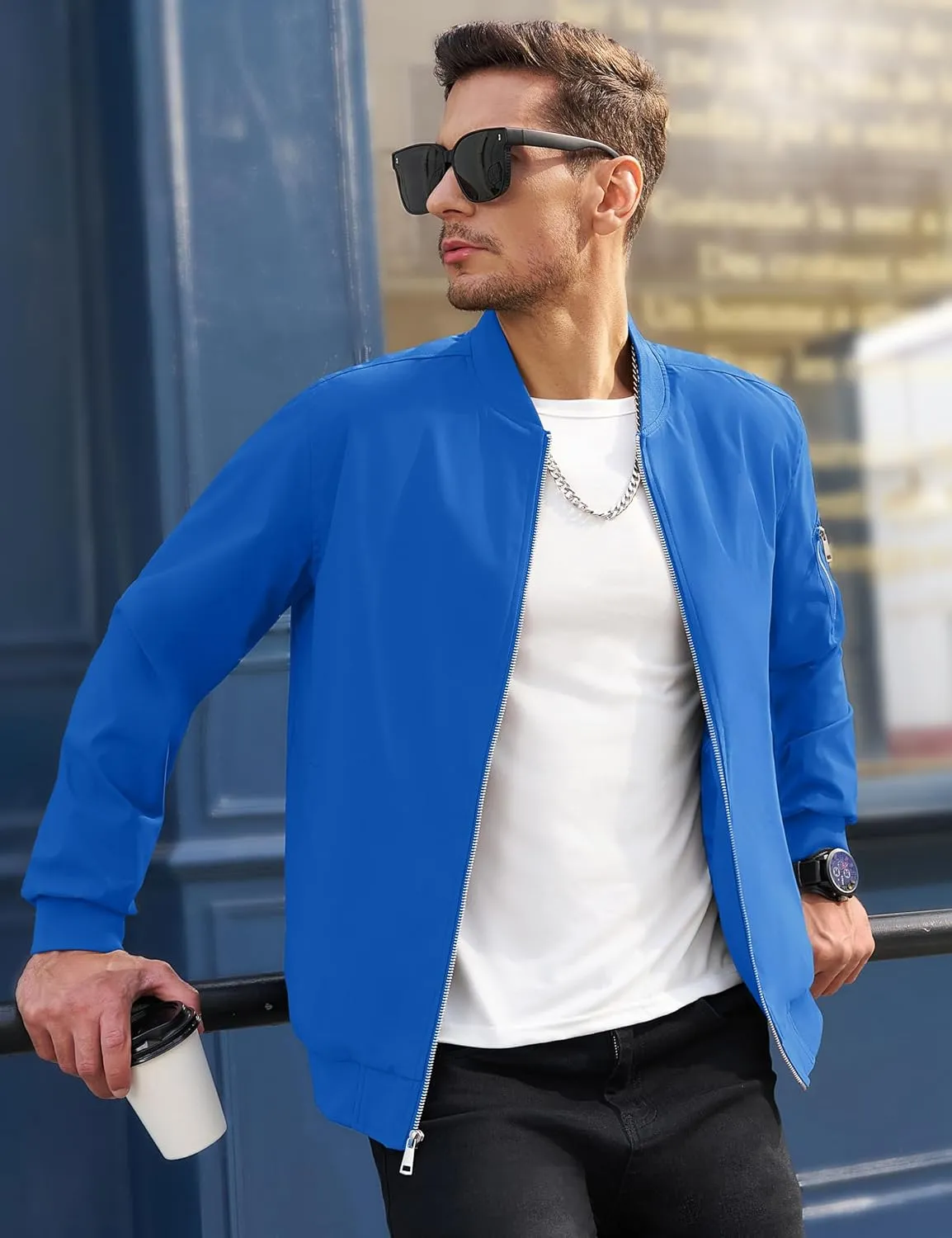 MAGCOMSEN Men's Bomber Jacket Lightweight Casual Windbreaker Spring Fall Zip Up Coat with 5 Pocket