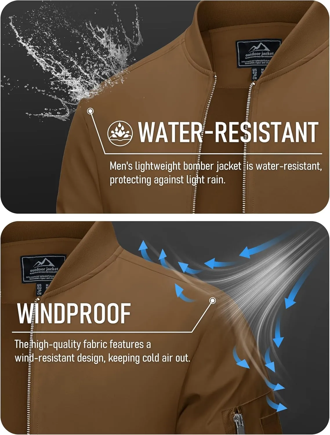 MAGCOMSEN Men's Bomber Jacket Lightweight Casual Windbreaker Spring Fall Zip Up Coat with 5 Pocket