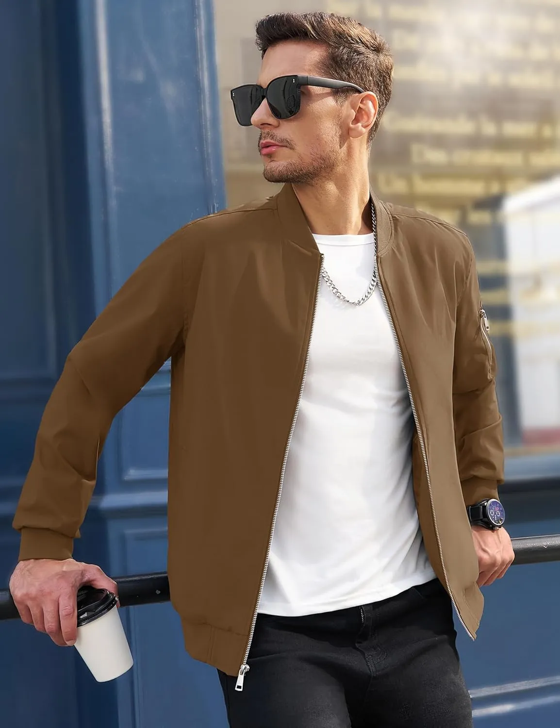 MAGCOMSEN Men's Bomber Jacket Lightweight Casual Windbreaker Spring Fall Zip Up Coat with 5 Pocket