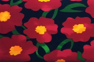 Magenta Flowers on Dark Navy Patchwork / Craft Fabric