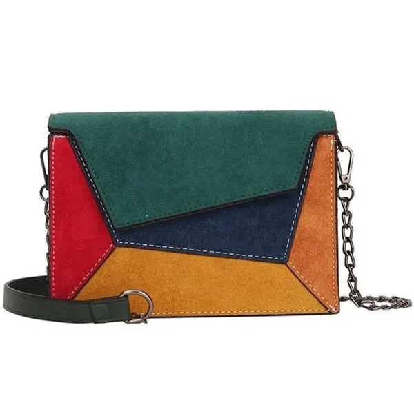 Matte Patchwork Crossbody Bags for Women Chain Strap Shoulder Bag