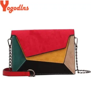 Matte Patchwork Crossbody Bags for Women Chain Strap Shoulder Bag