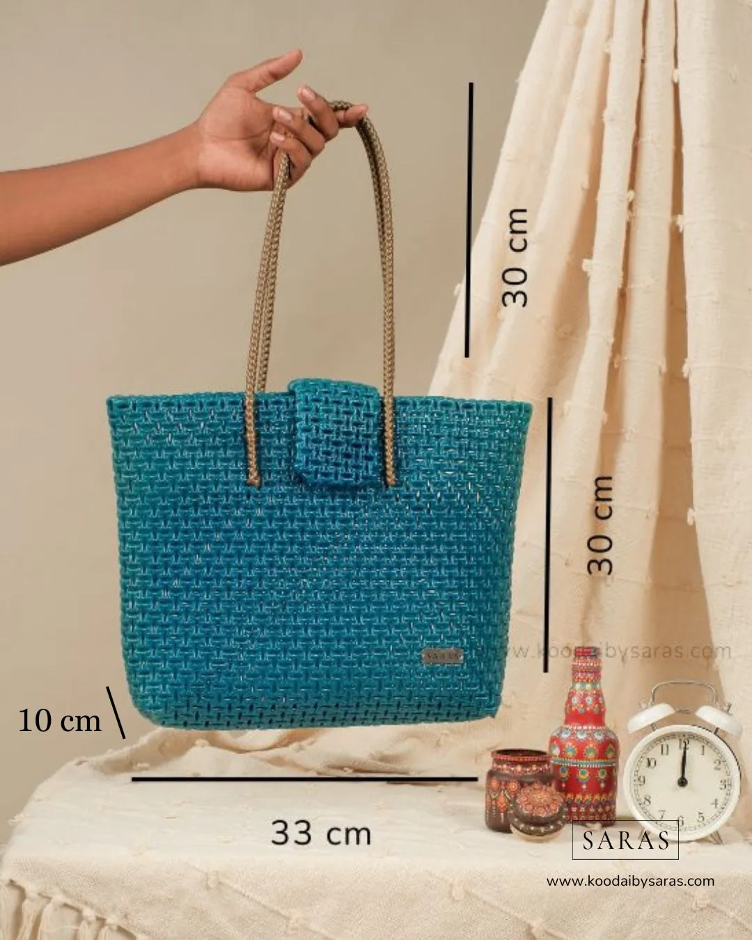 Mayil Blue Tote Koodai with flap closure