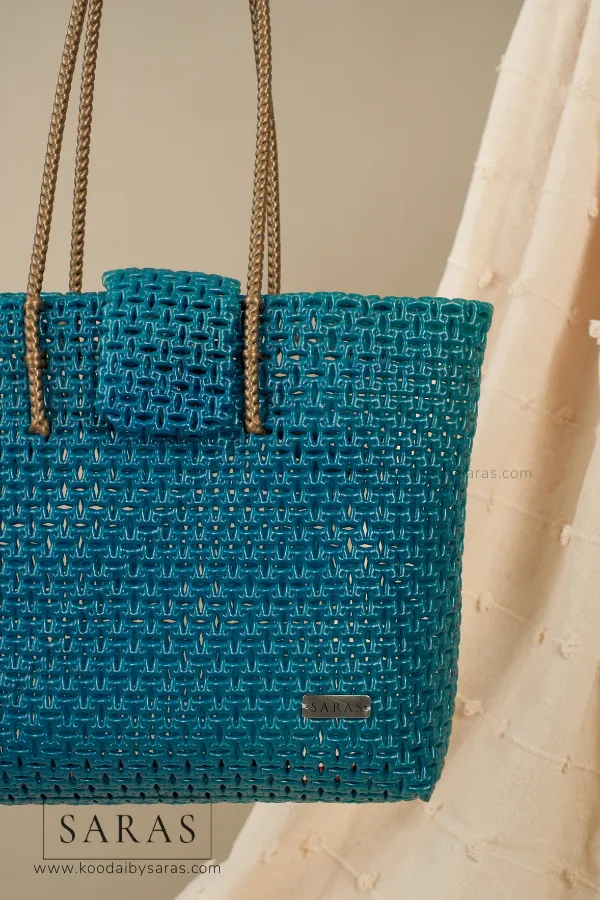 Mayil Blue Tote Koodai with flap closure