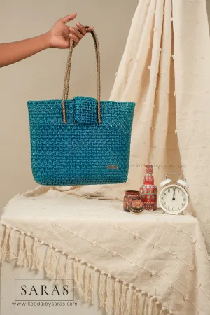 Mayil Blue Tote Koodai with flap closure