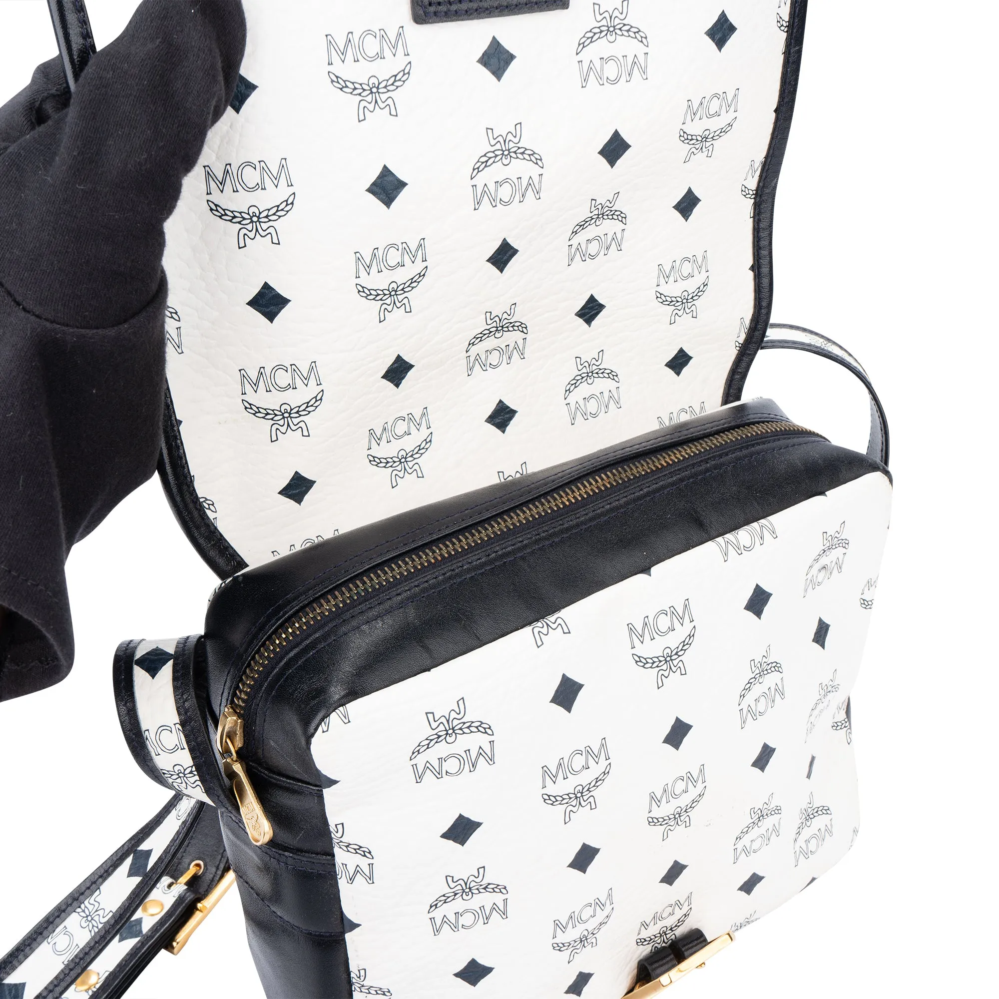 MCM White Visetos Monogram Crossbody Bag