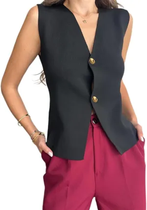 Melliflo Womens Button Down Vest Tops Casual Sleeveless Trendy Knit Vest Summer Work Business Casual Outfits
