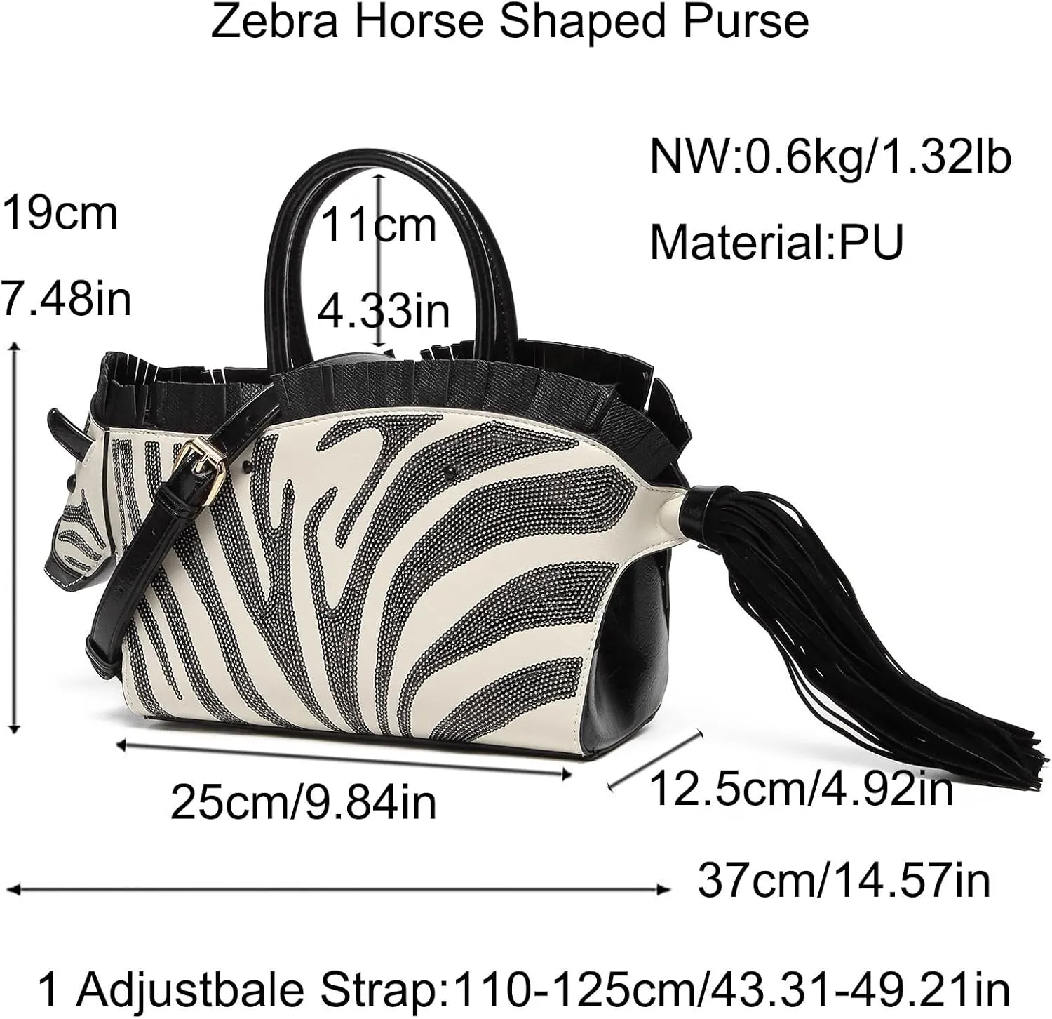 Men and Women Fun Horse Shaped Crossbody Shoulder Bag Handbag PVC Unique Novelty Horse Purse